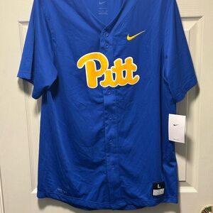 Pittsburgh Panthers Mens Full Button Baseball Jersey Nike Dri Fit Large NWT Blue